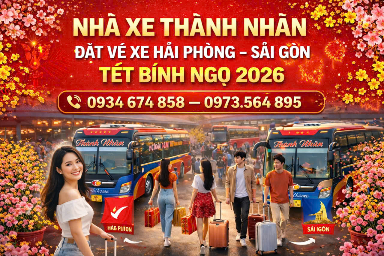 Banner đặt vé xe khách Hải Phòng Sài Gòn Tết 2026 nhà xe Thành Nhân